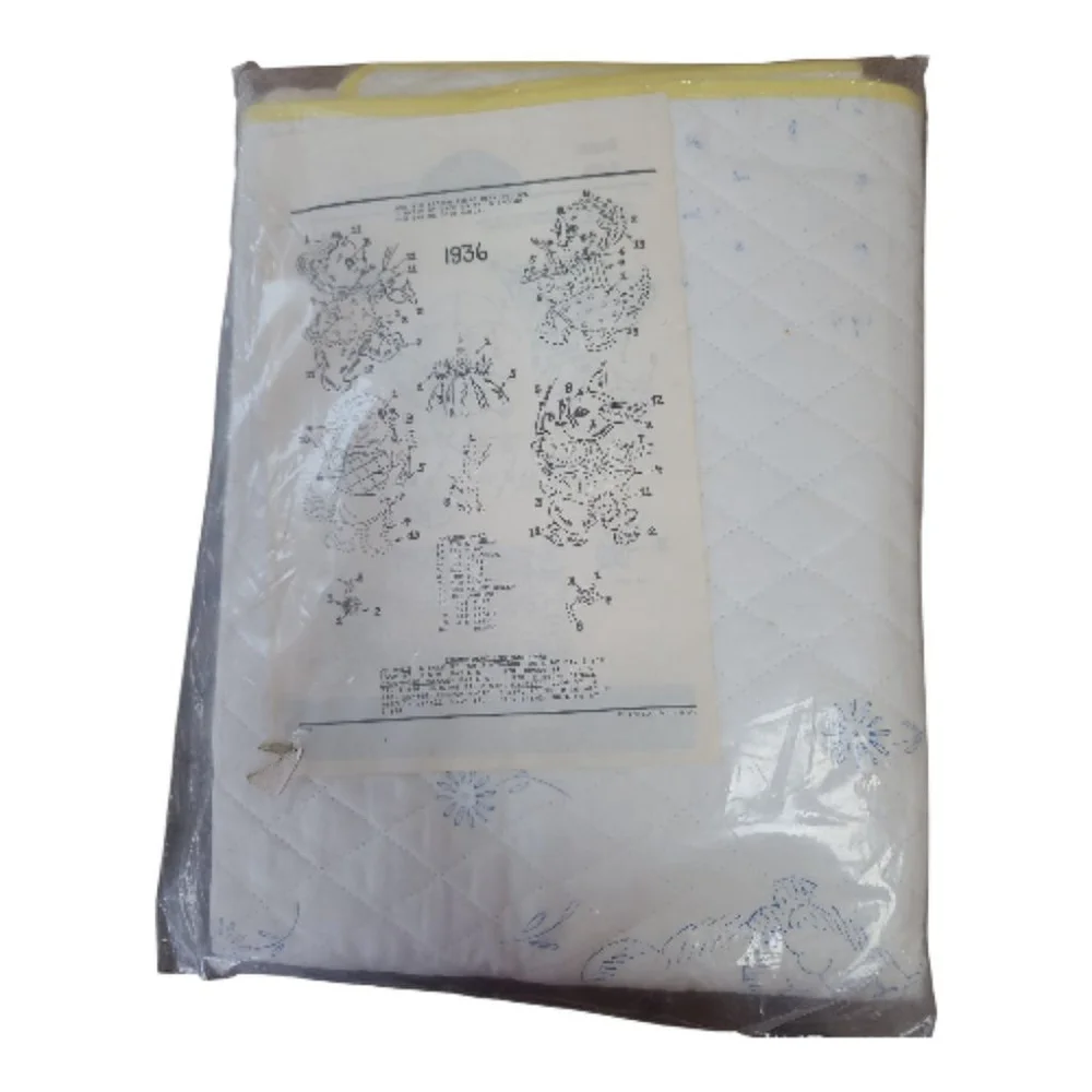Vintage Baby Quilt w/yellow trim to cross stitch baby animal theme 36